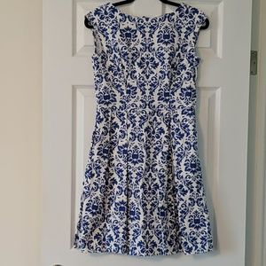Blue and white print dress